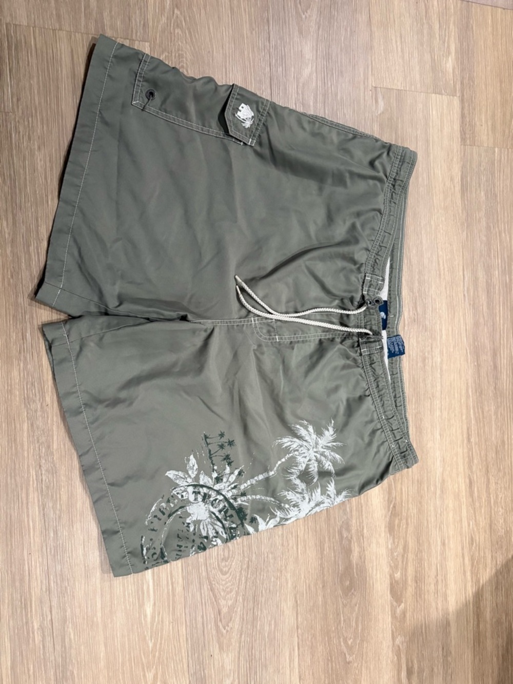Caribbean Joe Olive Green Palm Graphic Swim Trunks